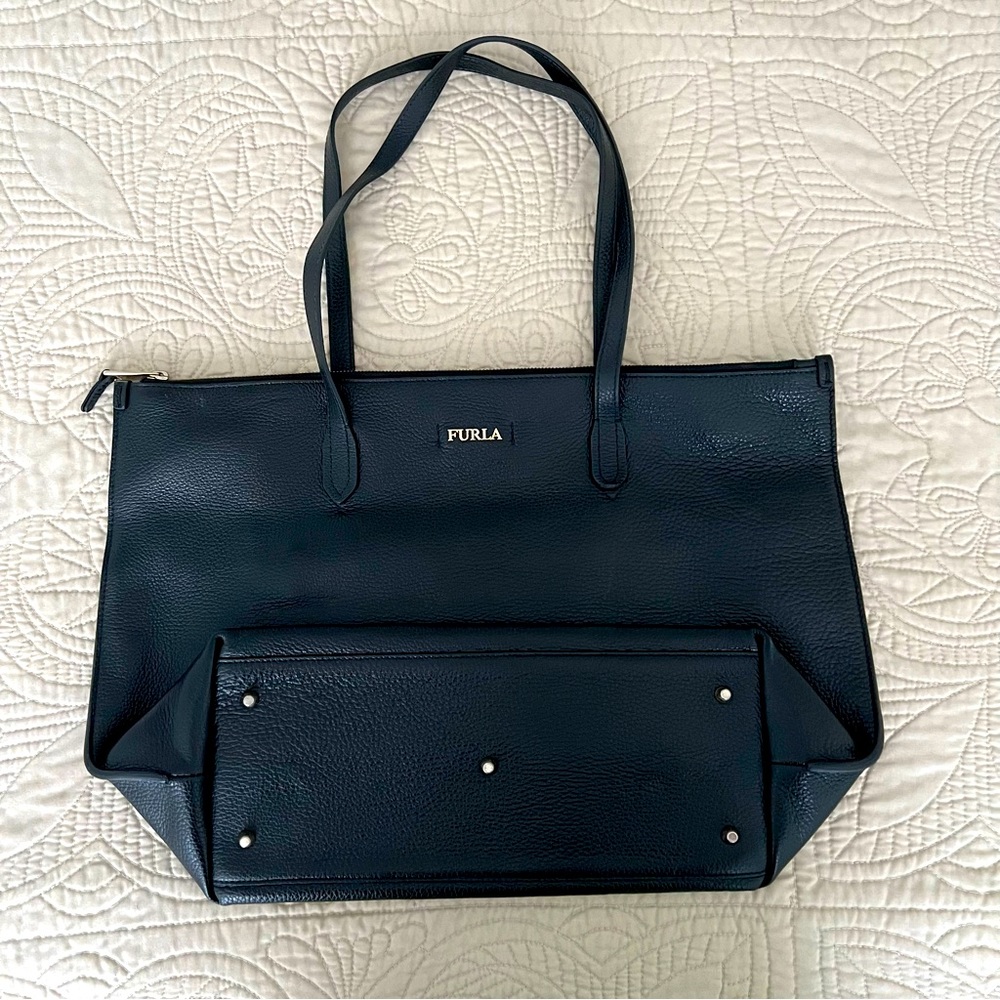FURLA black leather tote bag